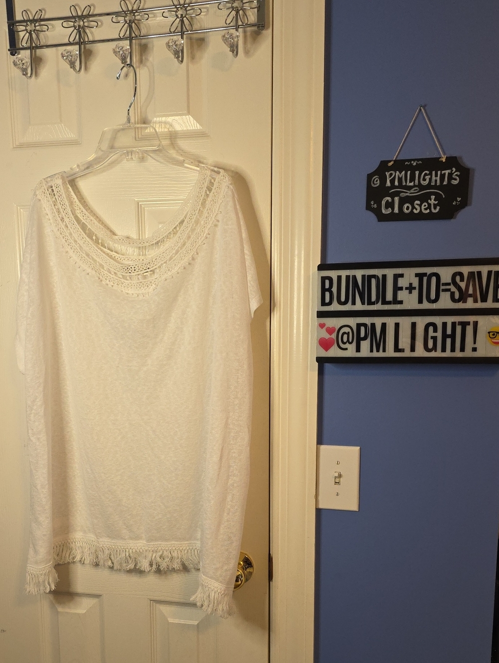 Cato White Trim Fringe Top New 26/28W